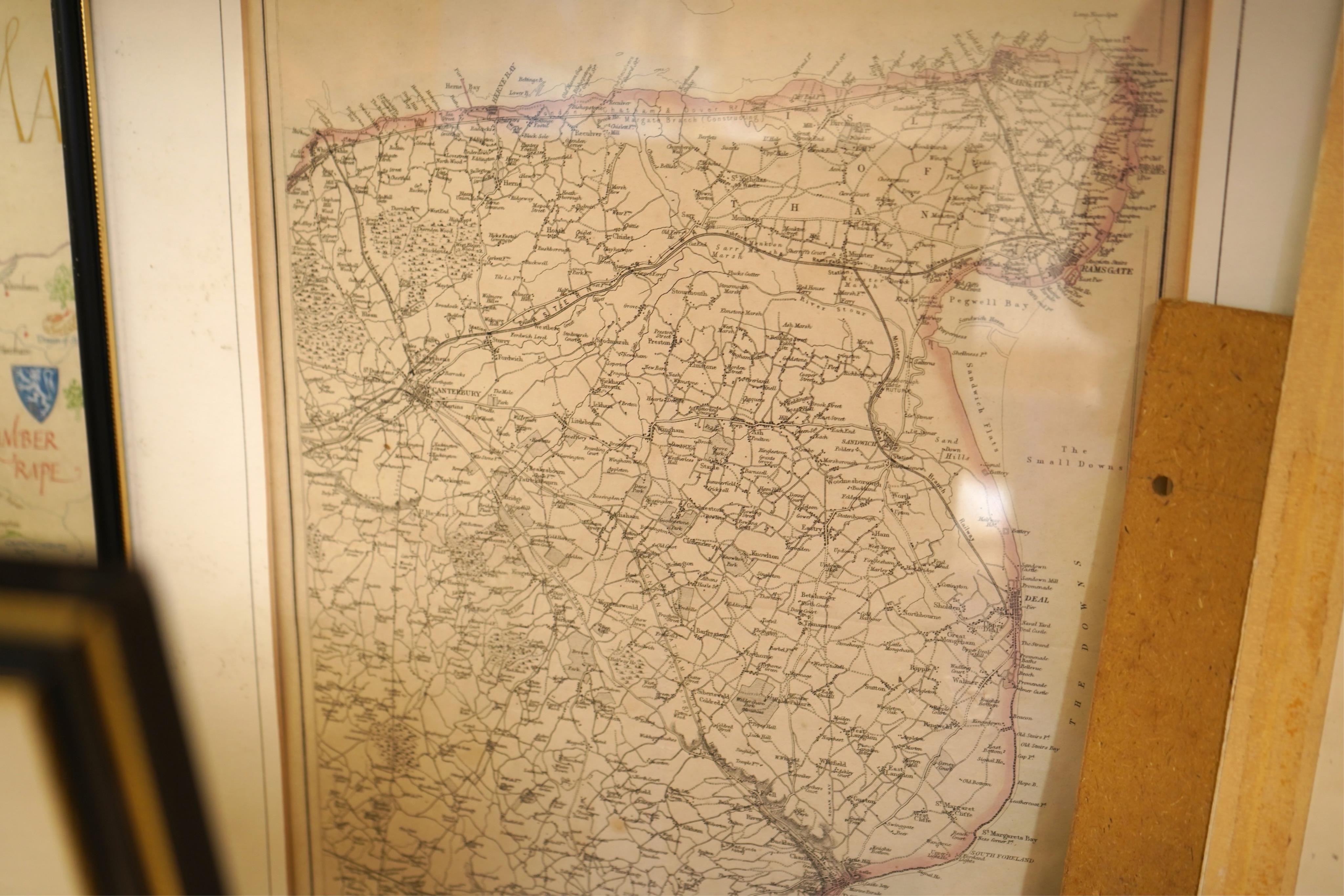 A collection of maps, mostly Kent and Rye harbour to include: Emmanuel Bowen, an accurate map of the County of Kent divided into its lathes, printed for Laurie and Whittle, London, one by Leslie C Benenson and one by Ric